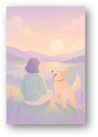 Persona con cane al tramonto